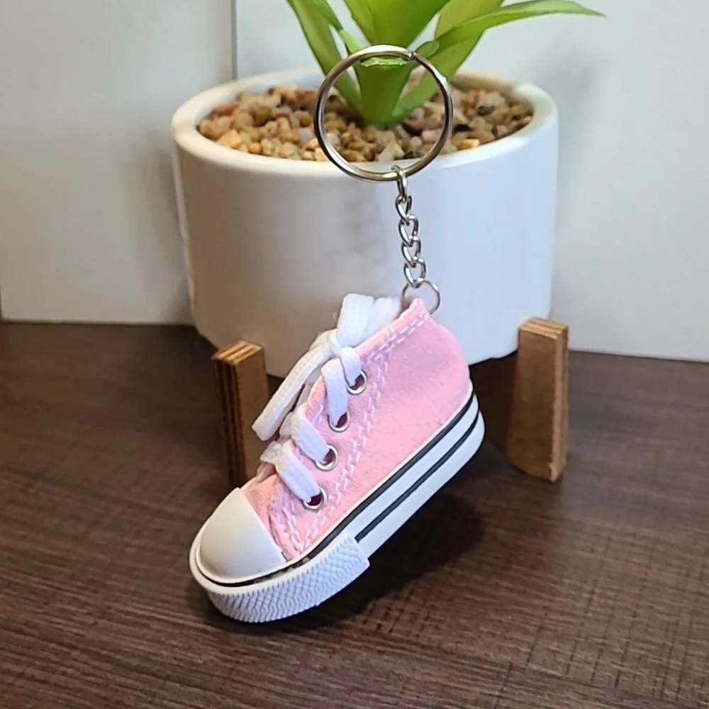 Pink Canvas Sneaker Keychain Cute Mini Shoe Keyring Bag‎ Charm Accessory